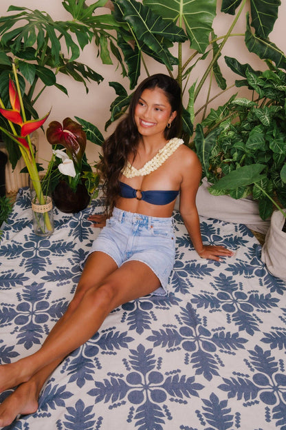 Towel Blanket for 2 - Abundant ‘Ulu Luxe in Deep Blue