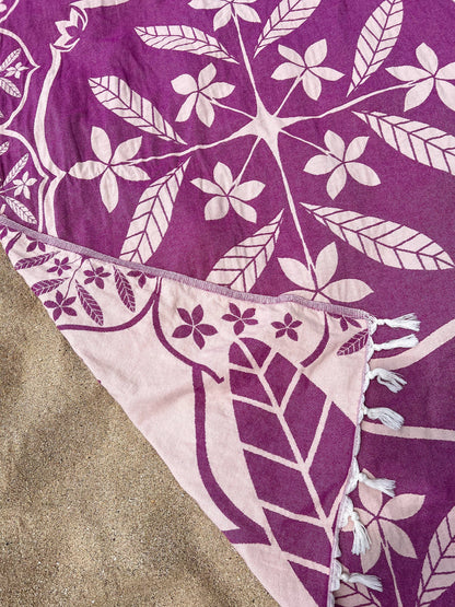 Towel Blanket for 2 - Frangipani in Fuchsia