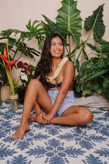 Towel Blanket for 2 - Abundant ‘Ulu Luxe in Deep Blue