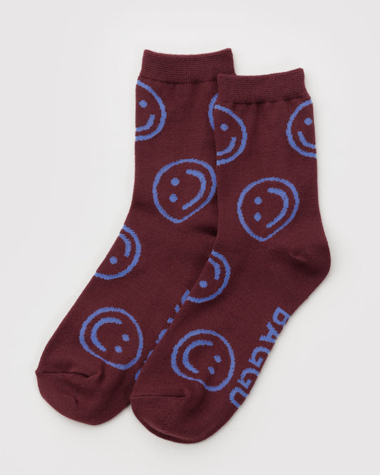 Baggu Crew Sock - Mahogany Happy