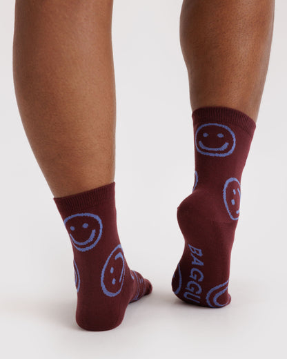 Baggu Crew Sock - Mahogany Happy