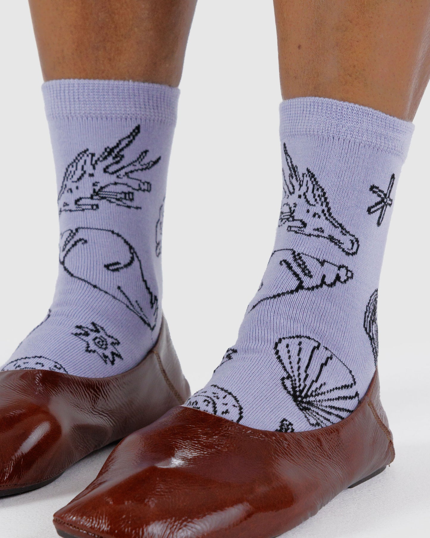 Baggu Crew Sock - Shells Light Blue