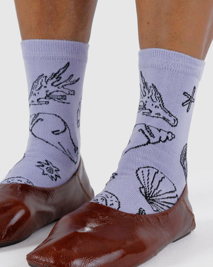 Baggu Crew Sock - Shells Light Blue