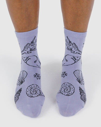 Baggu Crew Sock - Shells Light Blue