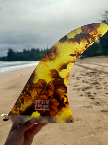 Island Fin Design - Iwa Fin - Yellow Vintage Hibiscus