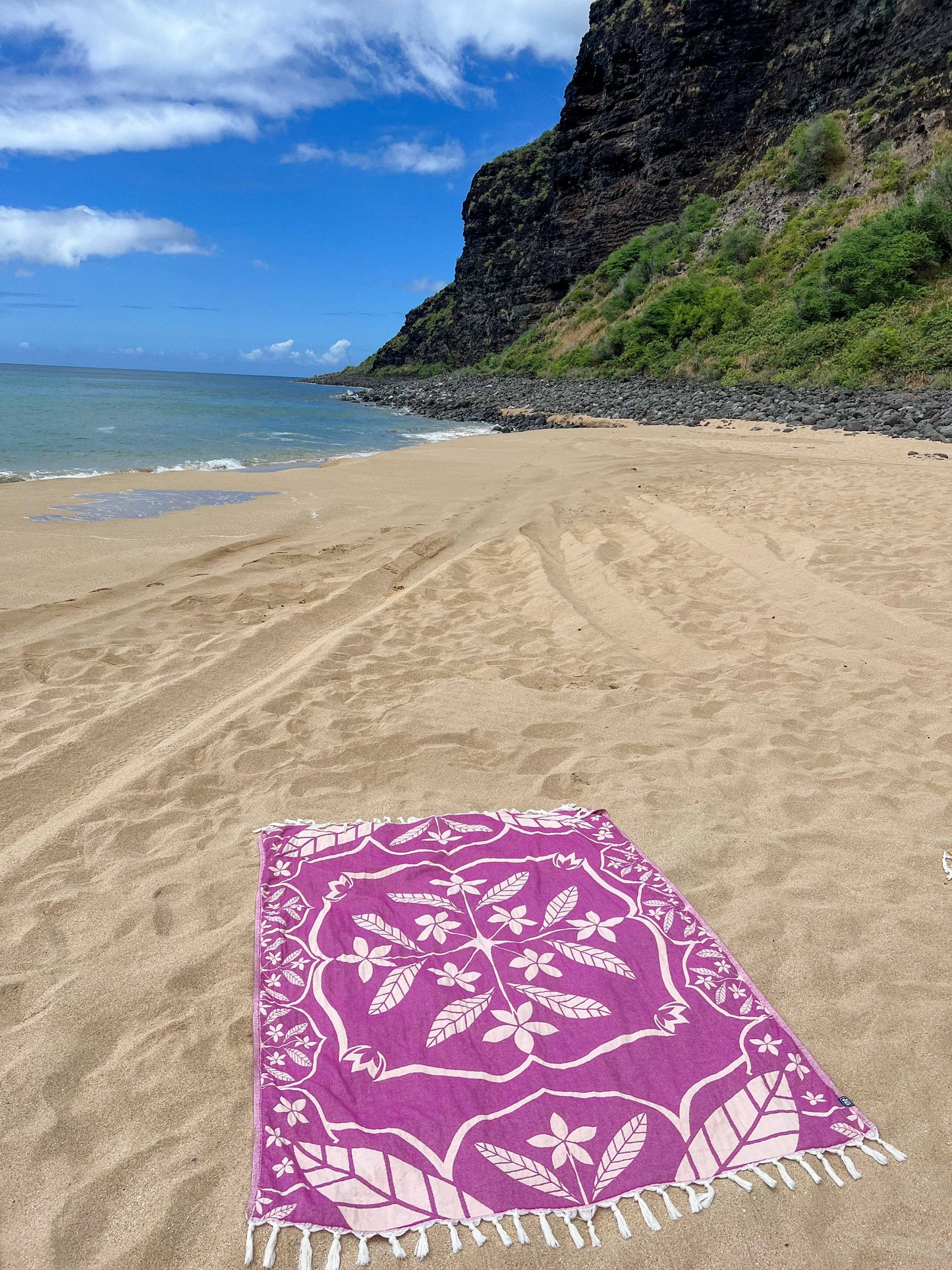 Towel Blanket for 2 - Frangipani in Fuchsia