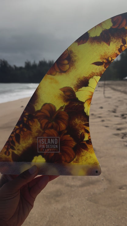Island Fin Design - Iwa Fin - Yellow Vintage Hibiscus
