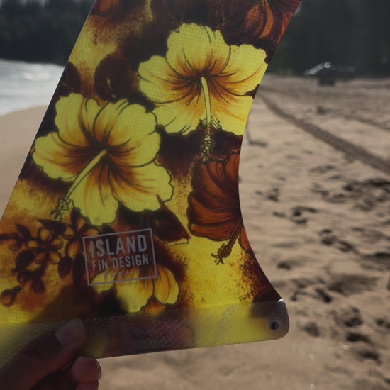 Island Fin Design - Leeward Fin - Yellow Vintage Hibiscus