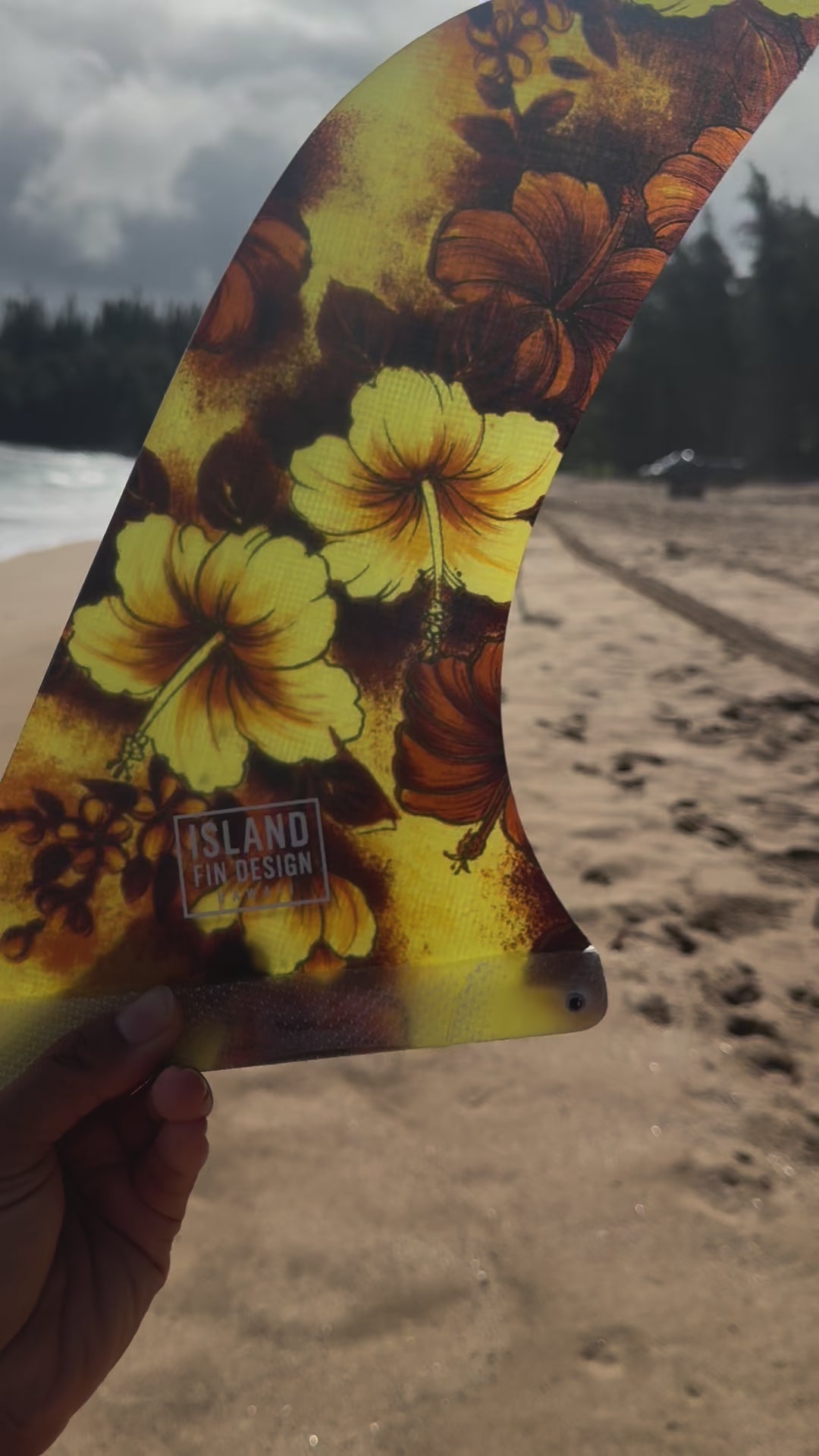 Island Fin Design - Leeward Fin - Yellow Vintage Hibiscus