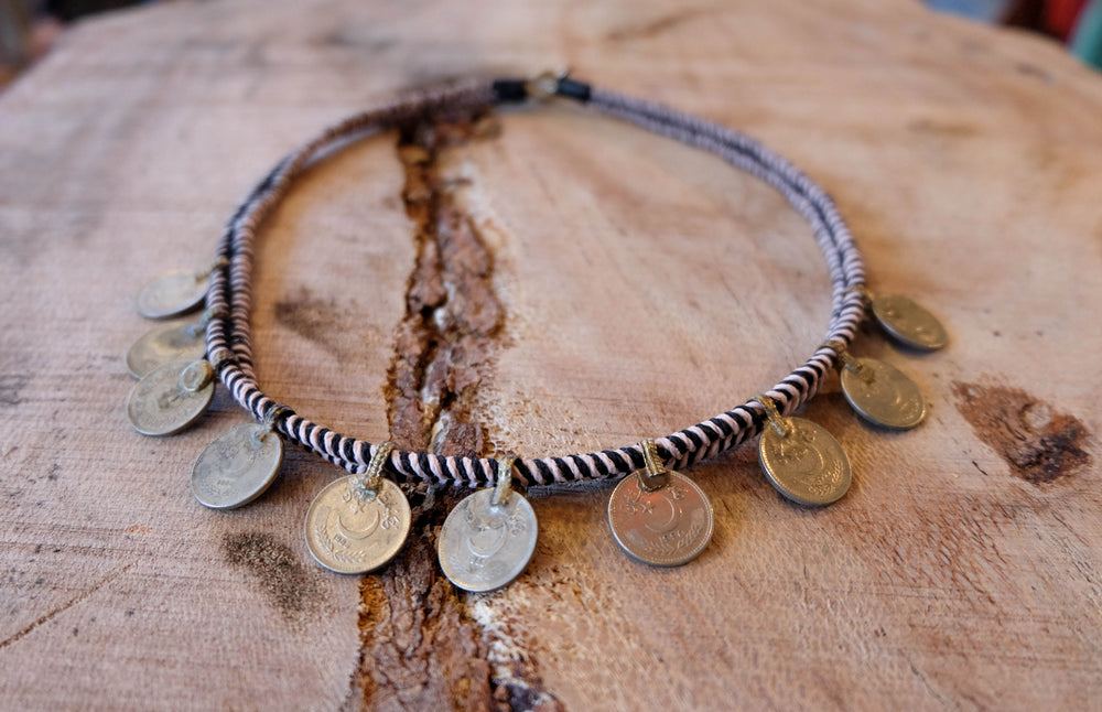 Macrame Long Coin Necklace - Made to Order