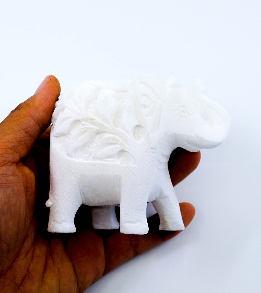 White Stone Carved Elephant Incense Cone Burner