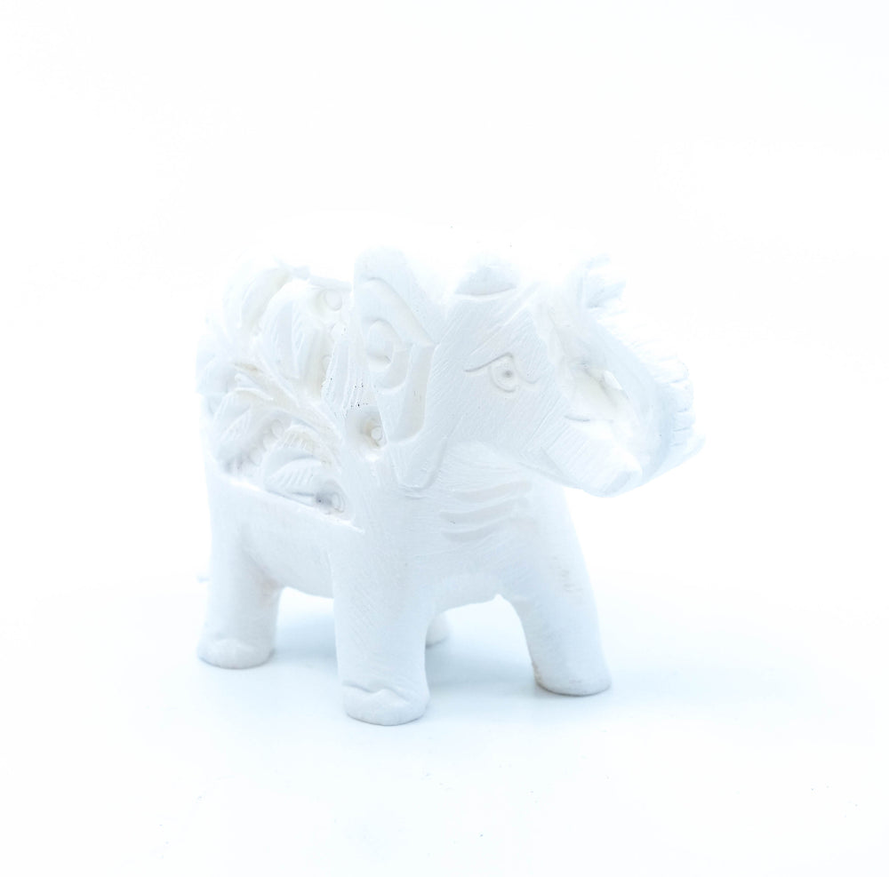 White Stone Carved Elephant Incense Cone Burner