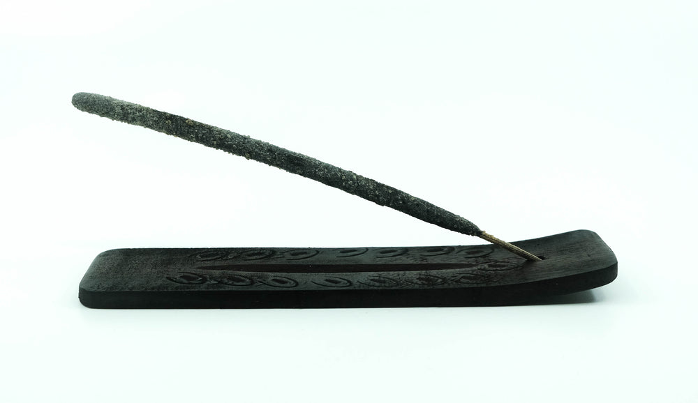 Small Black Carved Wood Incense Burner 5"
