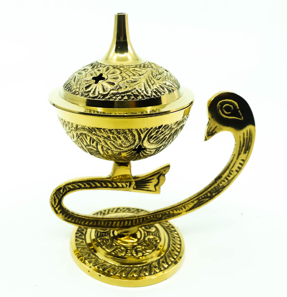Brass Incense Burner Peacock 4"