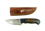 Damascus Skinner Knife - Blue Pinecone Resin