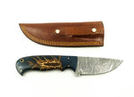Damascus Skinner Knife - Blue Pinecone Resin