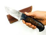 Damascus Skinner Knife - Blue Pinecone Resin
