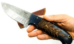 Damascus Skinner Knife - Blue Pinecone Resin