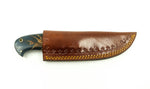 Damascus Skinner Knife - Blue Pinecone Resin