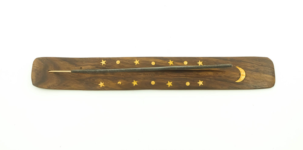 Wood Incense Burner - Star & Moon 10"